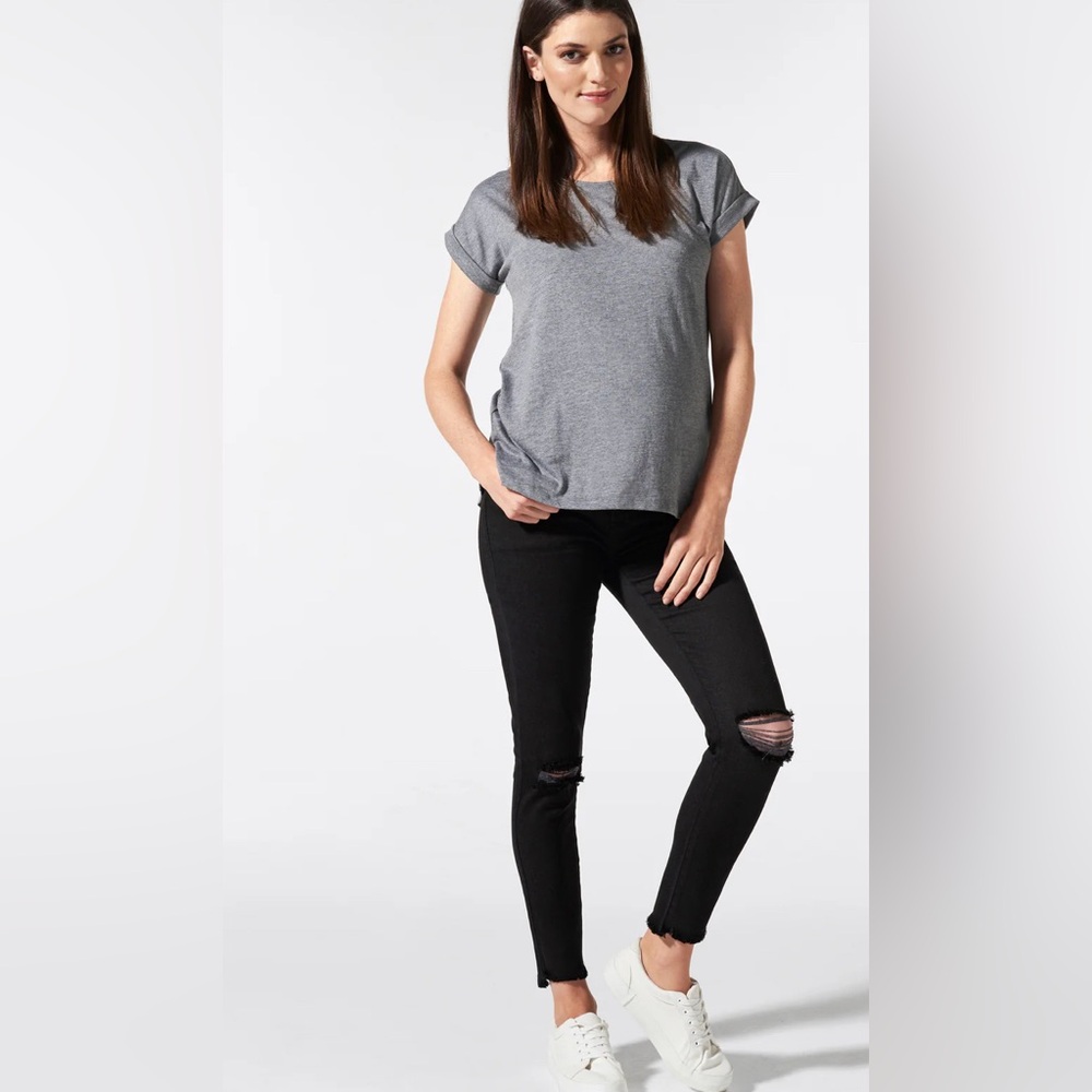 BLANQI DENIM Maternity Belly Support Skinny Jeans in Black Knee Slit Wash Size 2